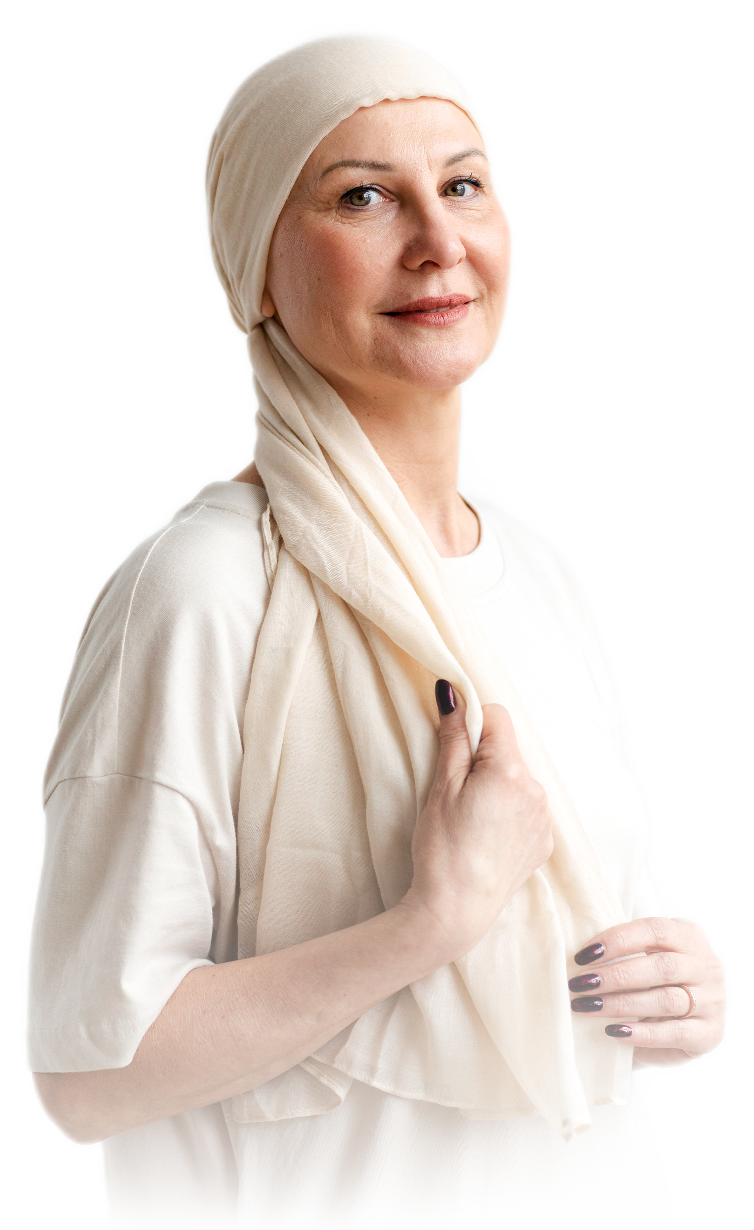 Home middle aged woman portrait with skin cancer edited